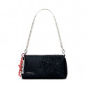 Medium embroidered leather-effect shoulder bag