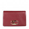 Three-compartment shoulder bag with flap