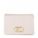 Three-compartment shoulder bag with flap