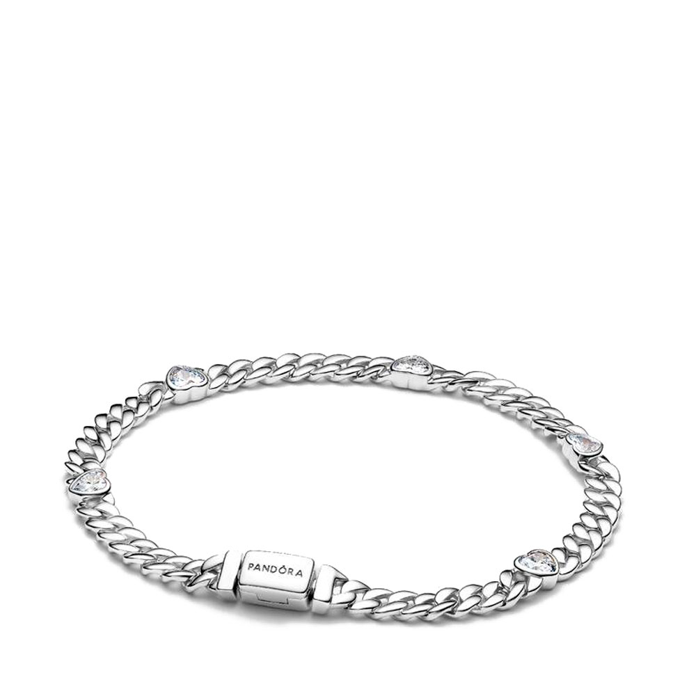 Pandora Silver Bracelets Cuban Chain Bracelet Heart 594226C01