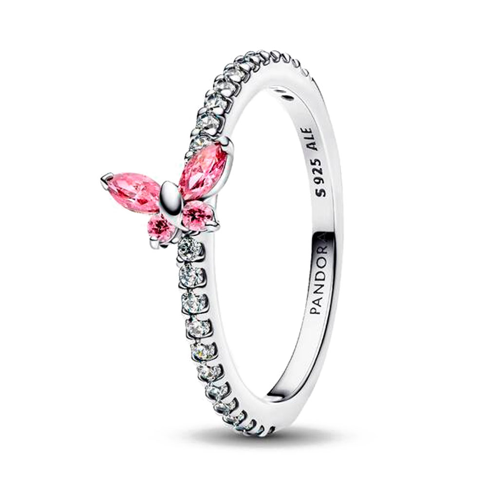 Pandora Silver/Pink Rings Wide Brilliant Butterfly Ring 194269C02