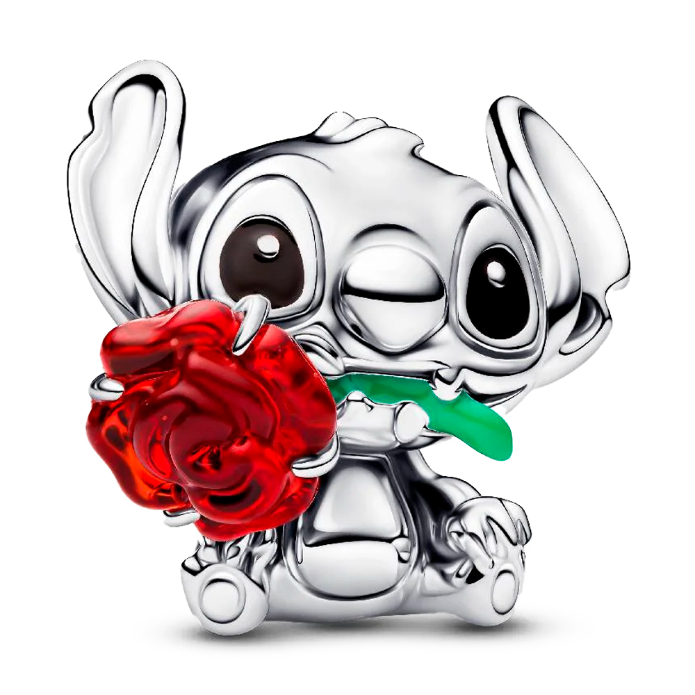 Pandora Pink/Silver Charms Disney Stitch Charm With Murano Glass Rose 794378C01
