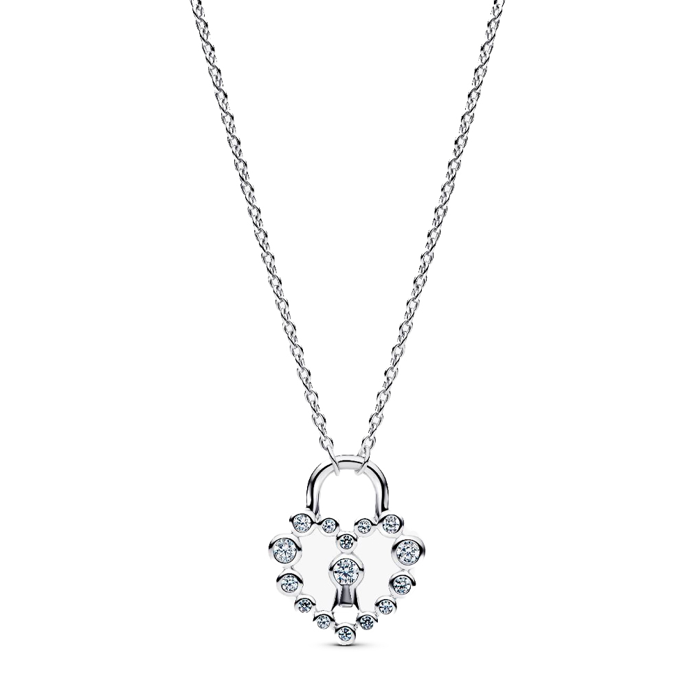Pandora Silver Necklaces Sparkling Heart Padlock Necklace 394416C01