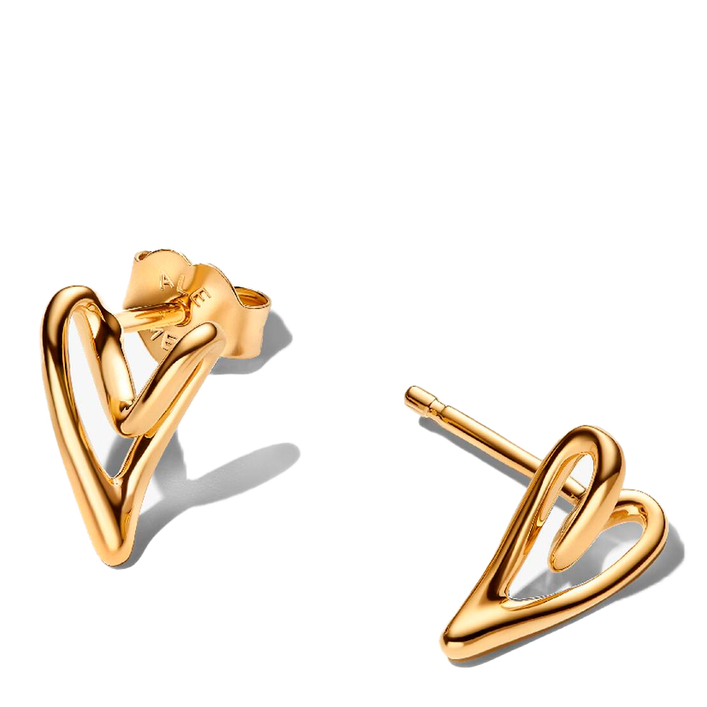 Pandora Gold/Golden Earrings Small Heart Stud Earrings, Organic Shape 264393C00