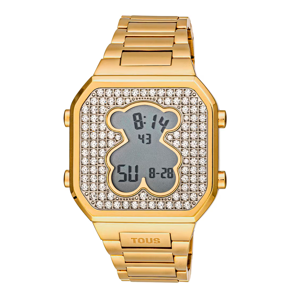 Tous Reloj Digital Con Brazalete De Acero Ipg Dorado Y Zirconitas D-Bear