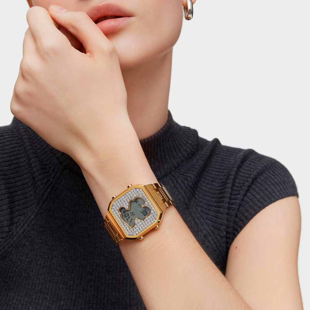 Tous Reloj Digital Con Brazalete De Acero Ipg Dorado Y Zirconitas D-Bear – imagen 2