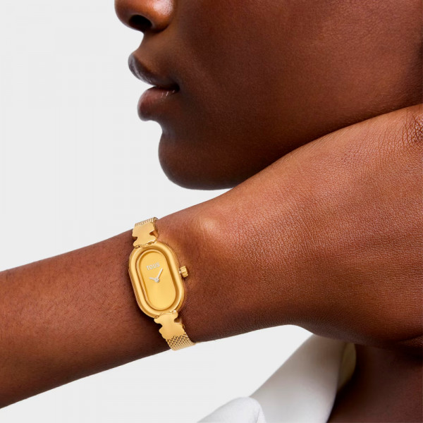 montre-analogique-icon-ovale-bracelet-en-acier-dore