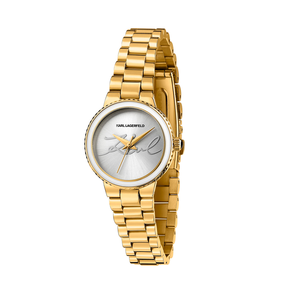 Karl Lagerfeld Women's Gold/White Watches Signature Kaiser Round Clock