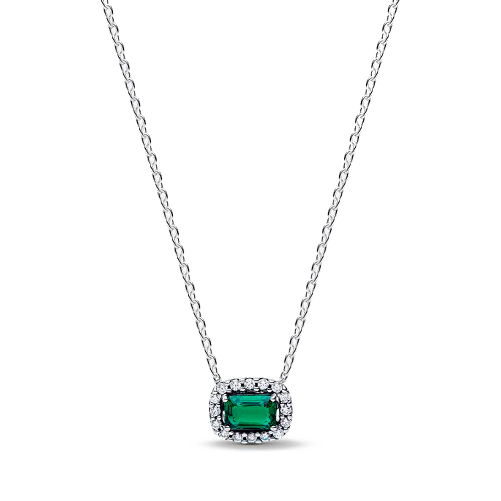 Pandora Green Necklaces Necklace With Rectangular Bright Halo Pendant 394503C01