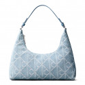 Borsa a tracolla in denim con logo iconico su tutta la superficie.