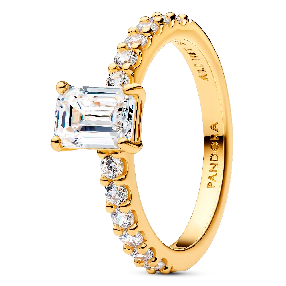 Pandora Gold Rings Shiny Rectangular Halo Ring
