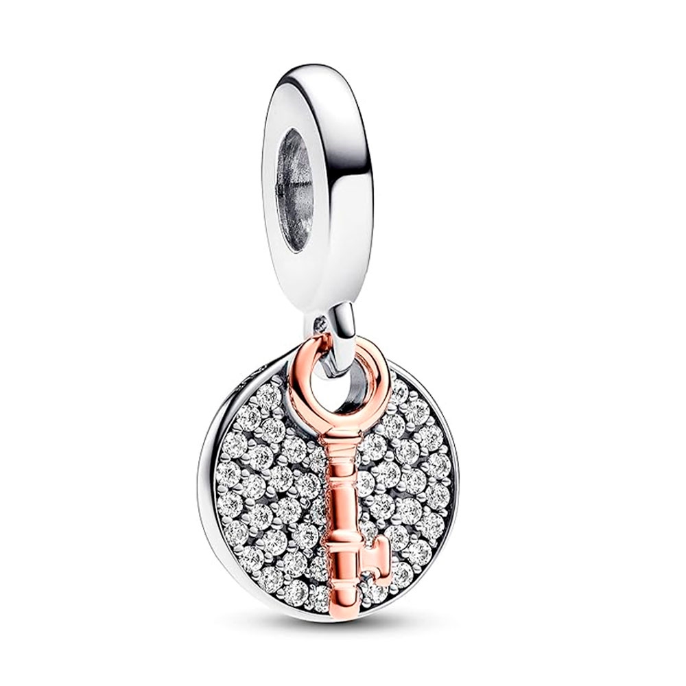 Pandora Silver/Gold/Light Charms Double Key To Happiness Pendant Charm In Two Tones 783236C01