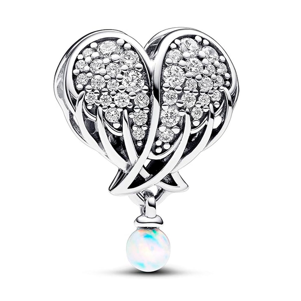Pandora Silver/White Charms Angel Wings And Shiny Heart Charm 792980C01