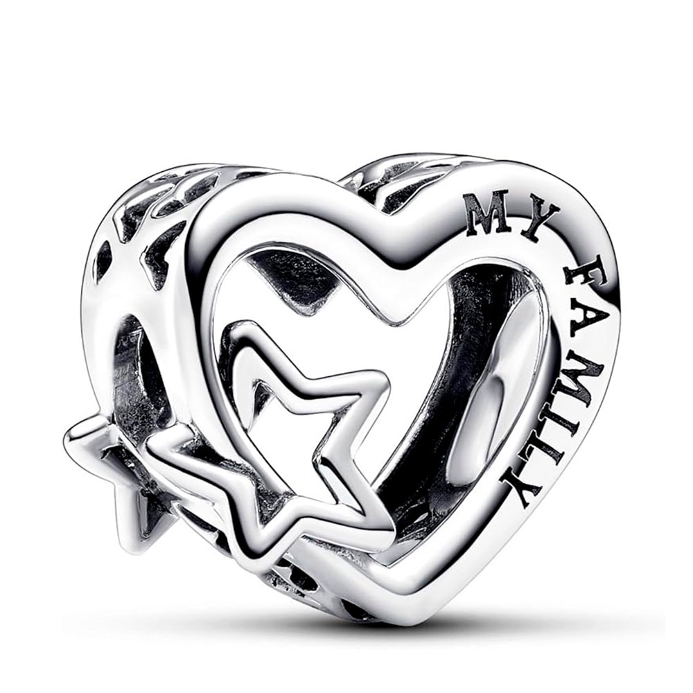 Pandora Silver Charms Filigree Heart Charm Family And Star 792829C00