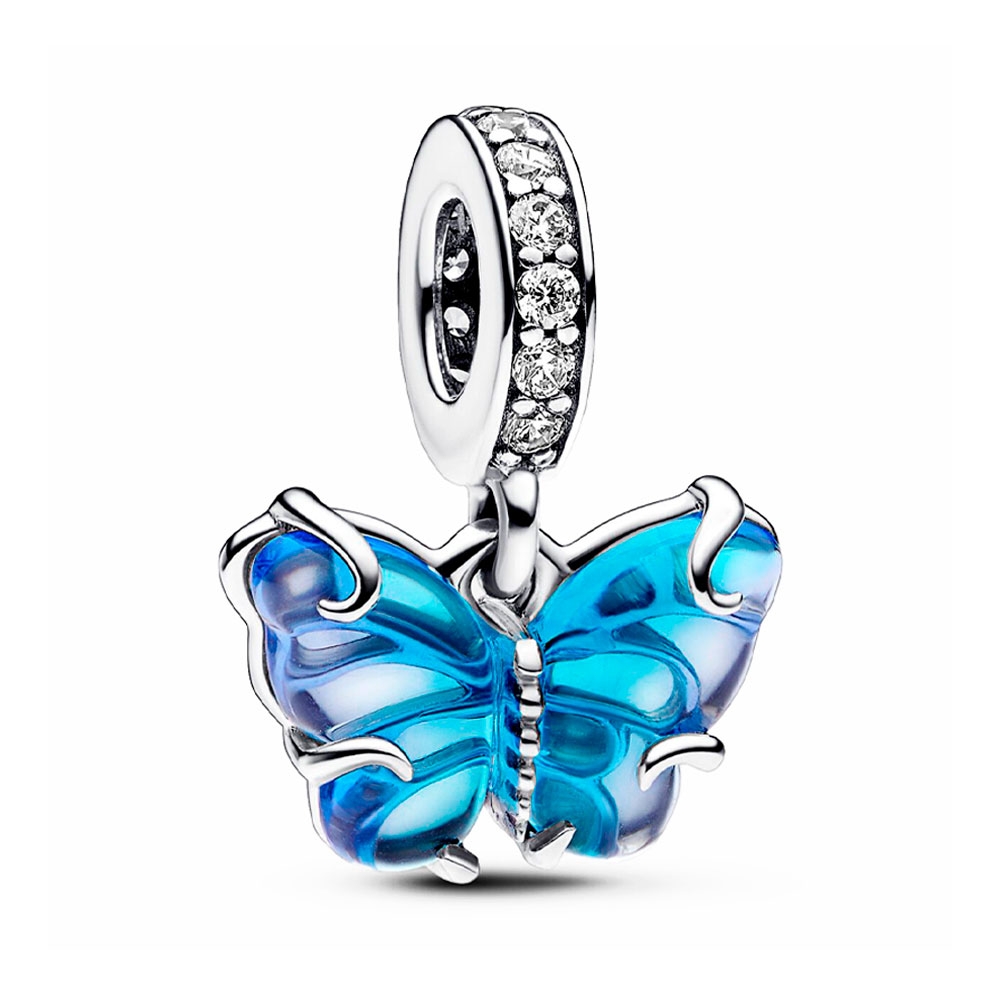 Pandora Blue/Silver Charms Butterfly Murano Glass Pendant Charm 792698C01