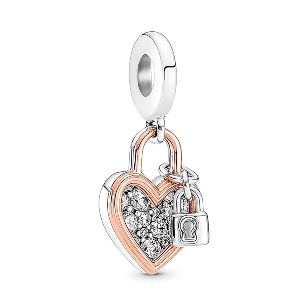 Pandora Gold/Silver Charms Double Heart Padlock Pendant Charm 780087C01