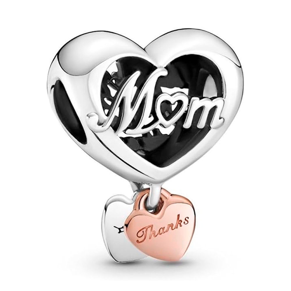 Pandora Silver/Gold Charms Heart Charm Thank You Mom 789372C00
