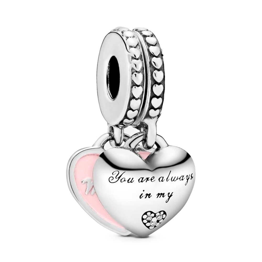 Pandora Silver/Pink Charms Mother And Daughter Hearts Pendant Charm 792072En40