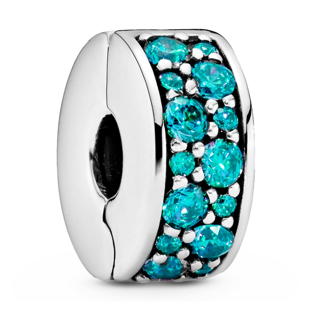 Pandora Silver/Blue/Green Charms Teal Pavé Clip Charm 791817Mcz