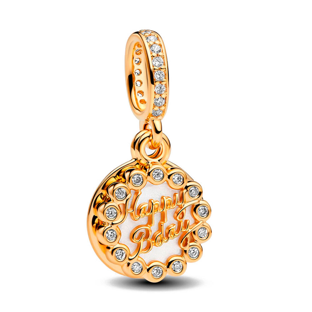 Pandora Gold/White Charms Happy Birthday Cake Pendant Charm 763787C01