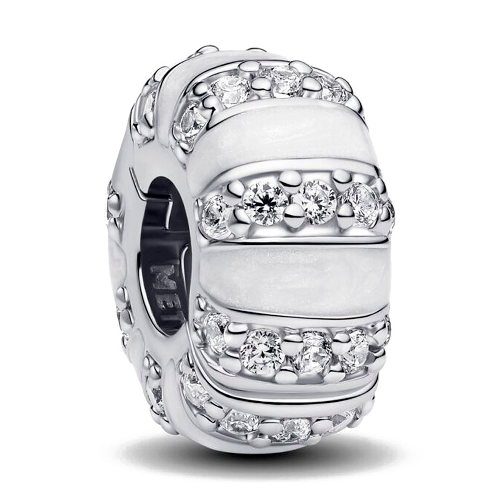 Pandora Silver/White Charms Enamel And Gems Clip Charm 793785C01