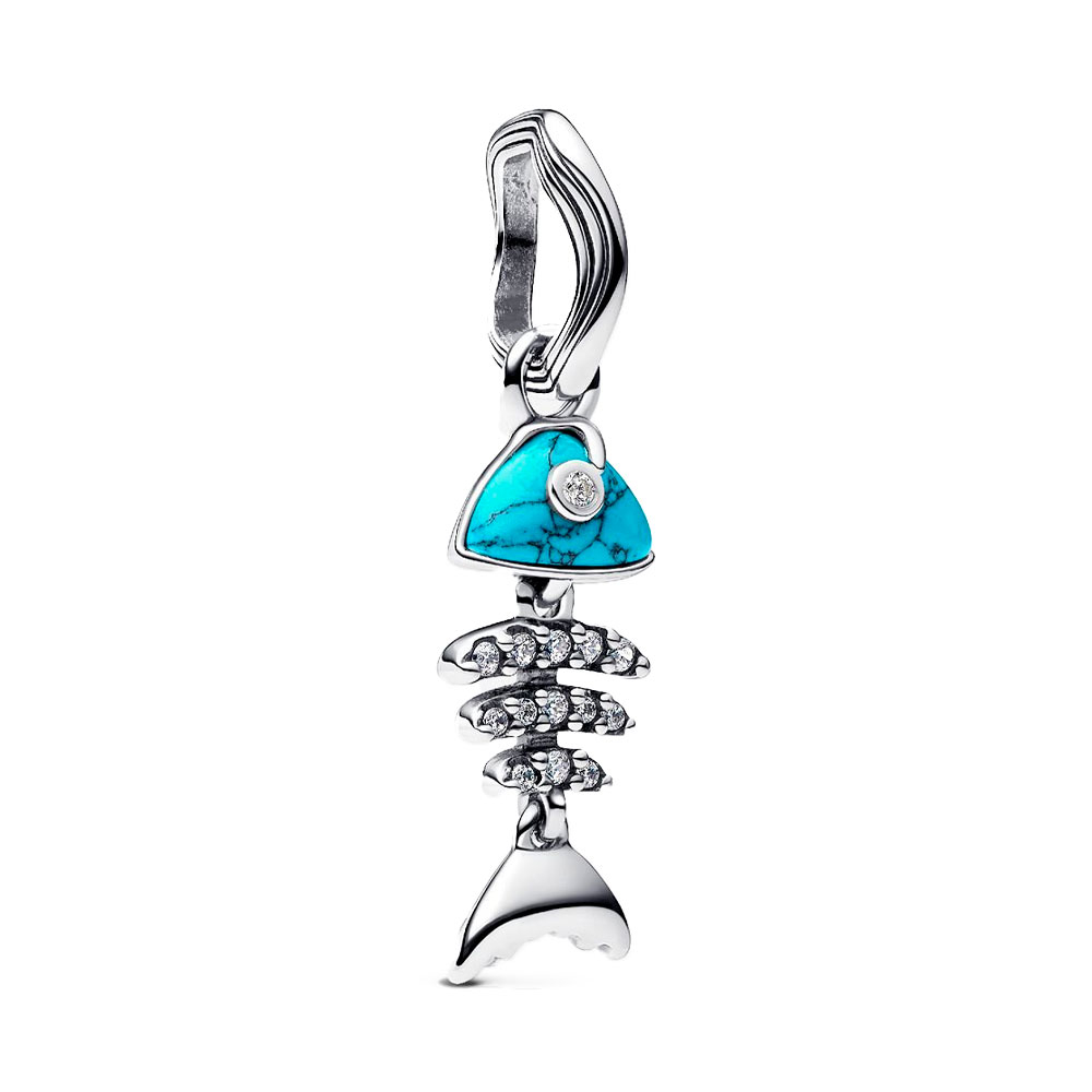 Pandora Silver/Turquoise Charms Fishbone Pendant Charm 793894C01