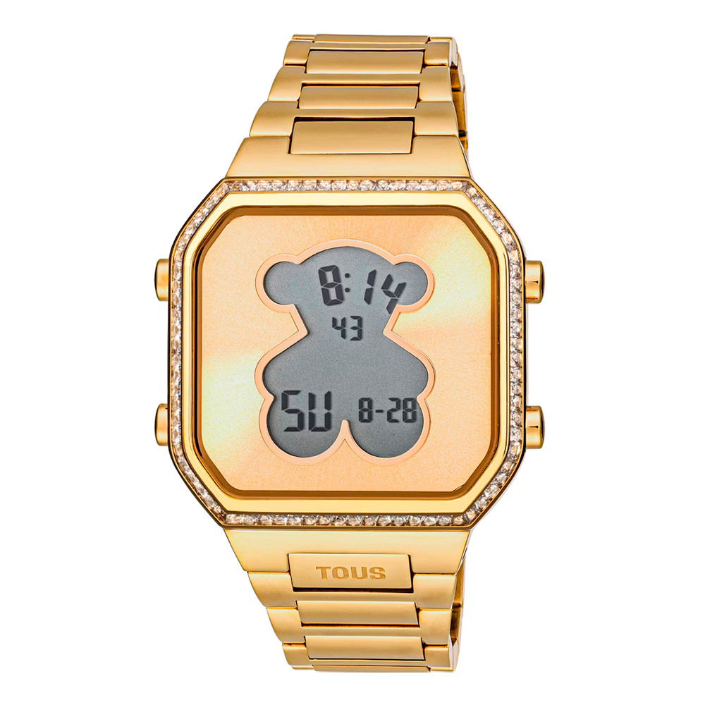 Tous  Women's Watches D-Bear Digital Watch with Gold IPG Steel Bracelet and Cubic Zirconia