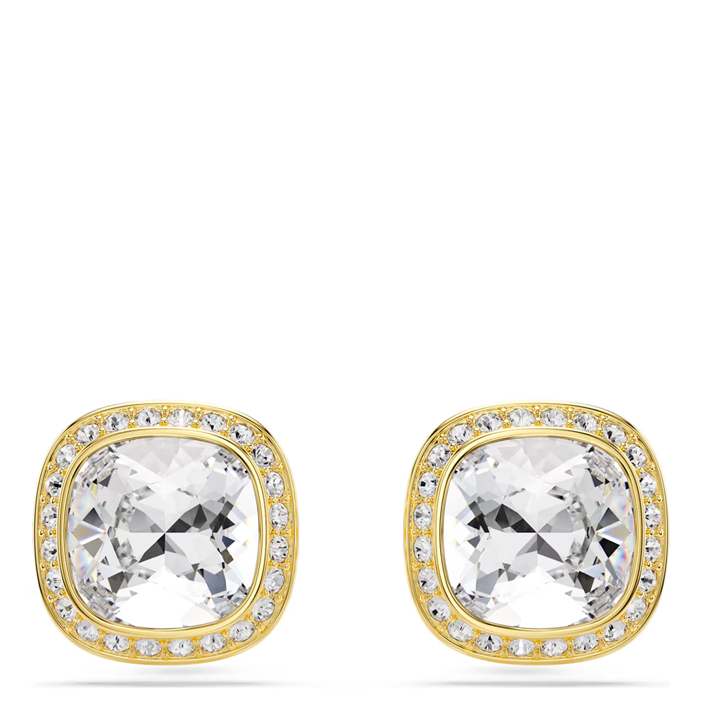 Una Angelic stud earrings, Cushion cut, White, 18K gold finish