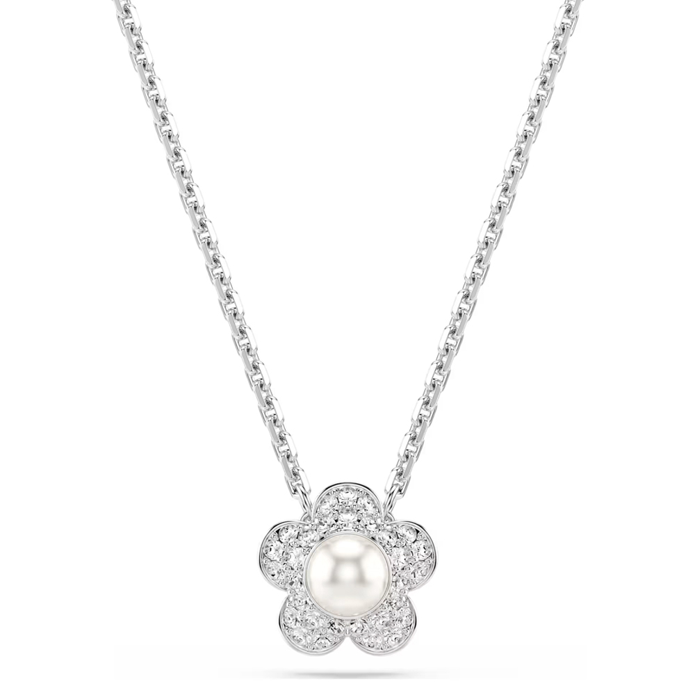 Ariana Grande x Swarovski pendant, Crystal Pearl, Round cut, Flower, White, Rhodium plated