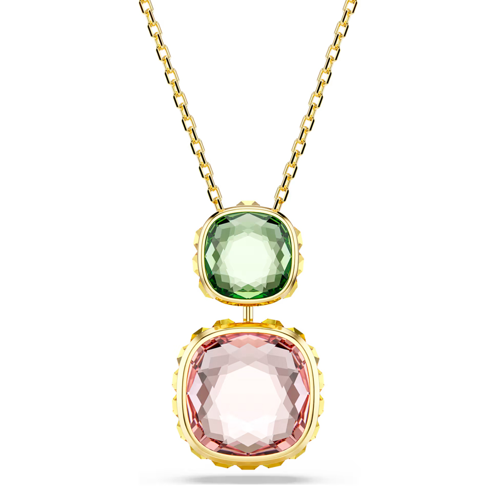 Chroma pendant, Cushion cut, Multicolored, 18K gold finish