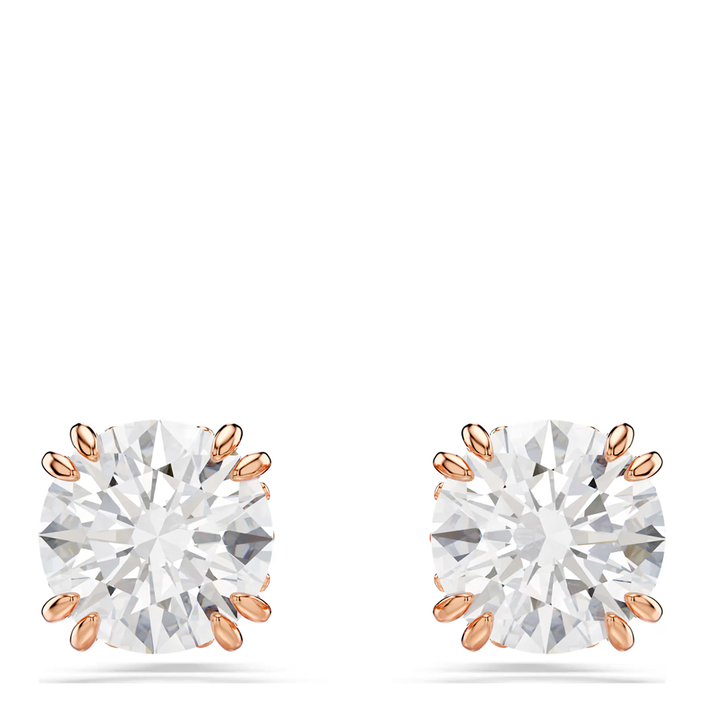 Stilla stud earrings, Round cut, White, 18K rose gold finish