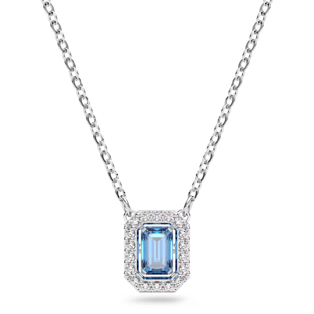 Una necklace, Octagon cut, Blue, Rhodium plated