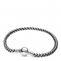 Bracelet &agrave; cha&icirc;ne et cordon noir 593816C02