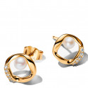 Organic Shaped Circle Stud Earrings in Pav&eacute; and Freshwater Cultured Pearl 264662C01
