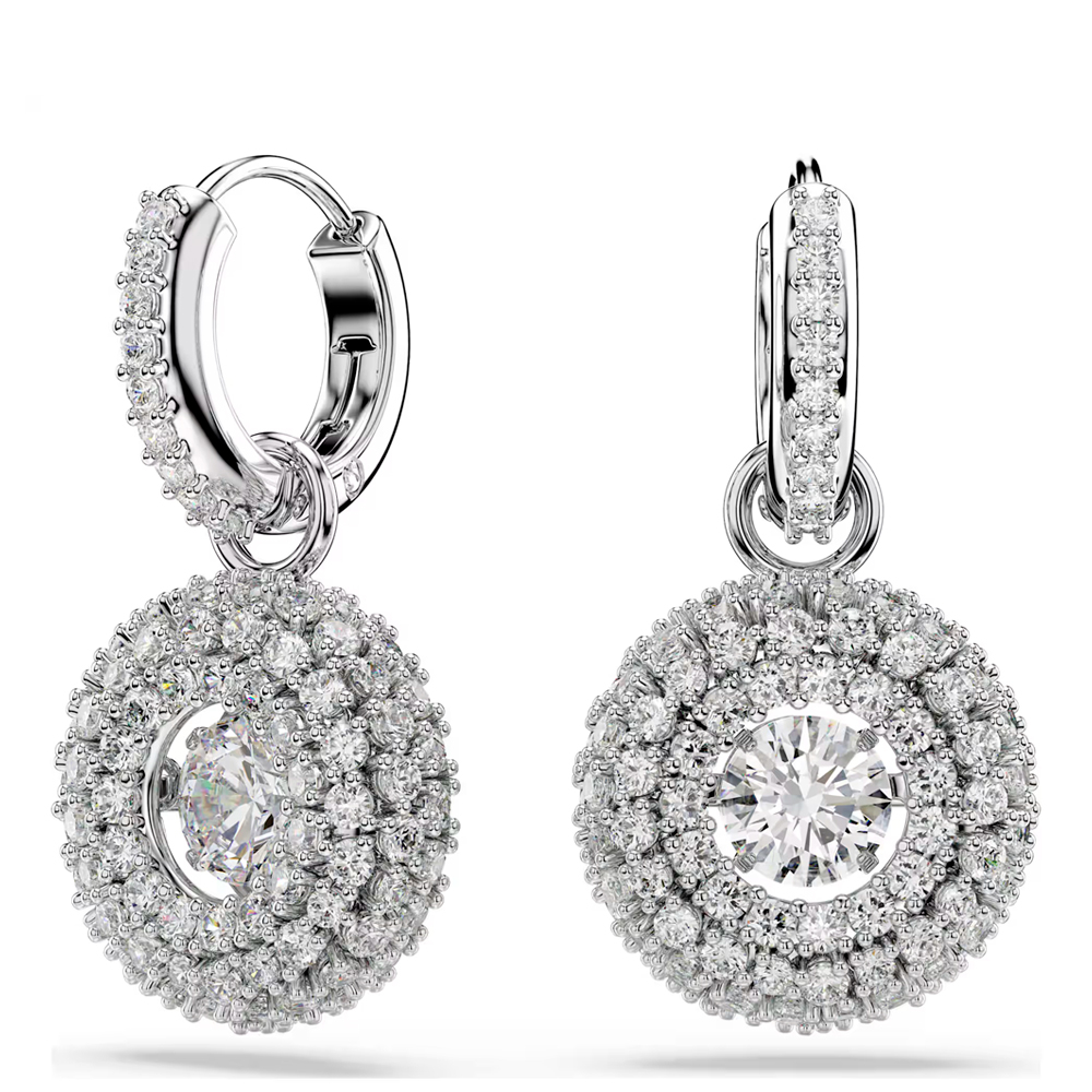 Sublima drop earrings, Round cut, White, Rhodium plated