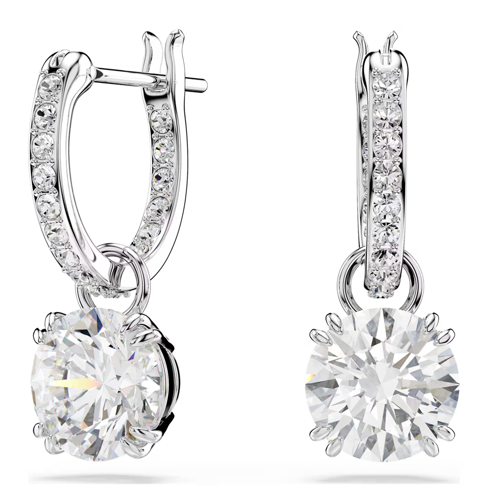 Stilla drop earrings, Round cut, White, Rhodium plated