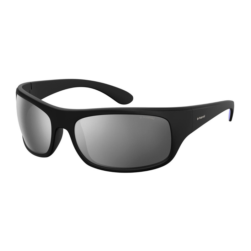 Polaroid Men's Sport Wrap Matte Black Grey Silver Polarized Mirror Sunglasses
