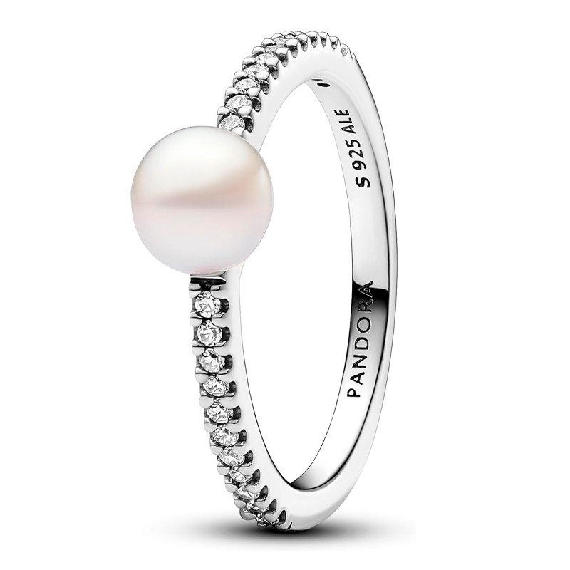 Pandora Silver Rings Freshwater Cultured Pearl And Pavé Ring 193158C01