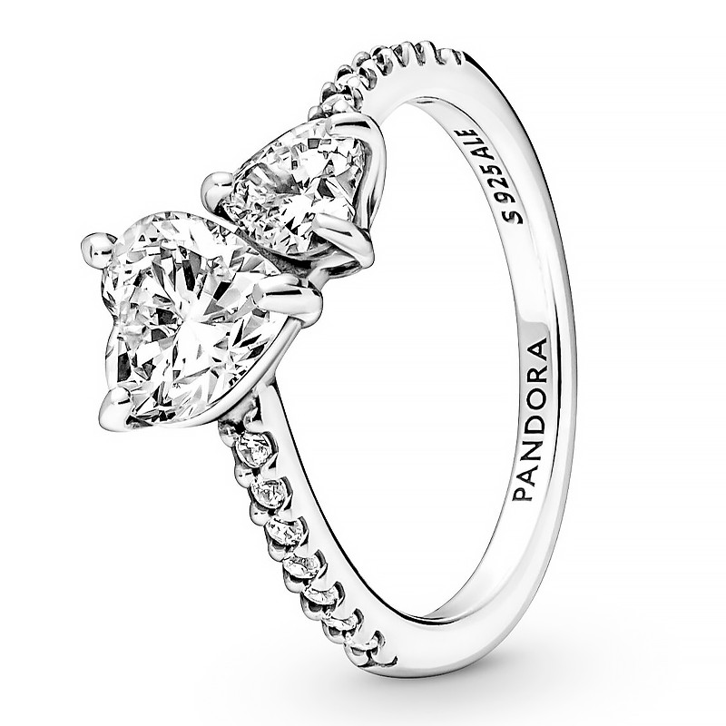 Pandora Silver Rings Double Shiny Heart Ring 191198C01