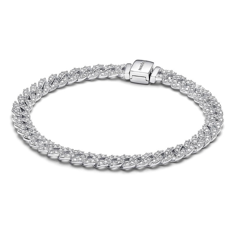 Pandora Bracciali Bracciale a catena cubana con pavé senza tempo 593008C01