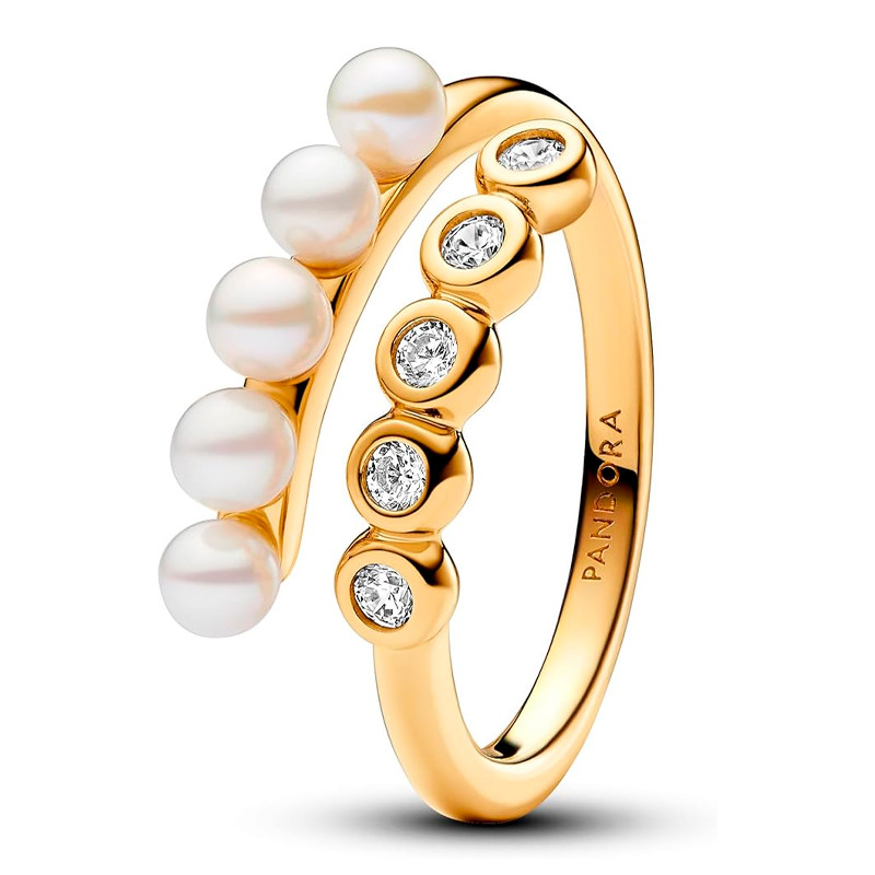 Pandora Gold Rings Open Ring Freshwater Cultured Pearls And Gems 163146C01