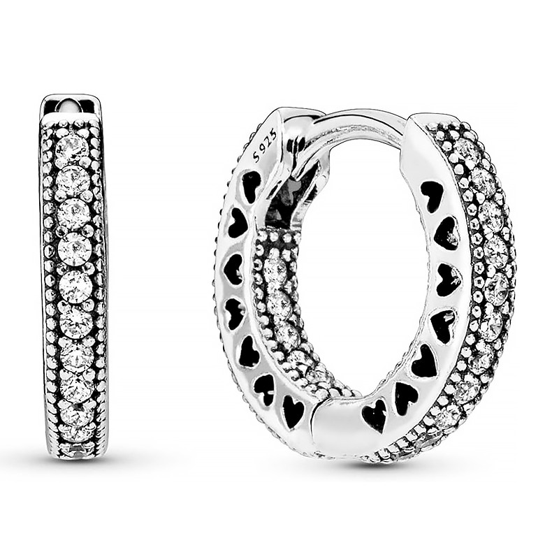 Pandora Orecchini Piccoli orecchini a cerchio in argento sterling con cuori Pandora 296317CZ