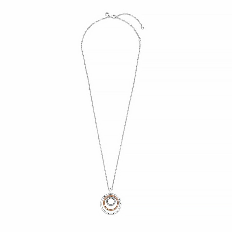 Pandora Silver/Gold Necklaces Two-Tone Circles Pendant Necklace 389483C01