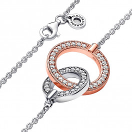 Collana lunga argento 925 oro rosa cerchi e ovali diamantati | PoNaNa