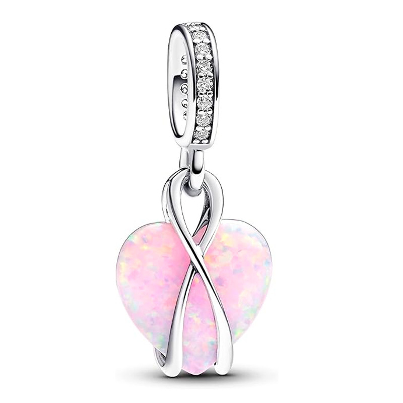Pandora Silver/Pink Charms Mom Opalescent Heart Pendant Charm 793202C01
