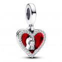 Double Red Heart and Lock Pendant Charm 793119C01