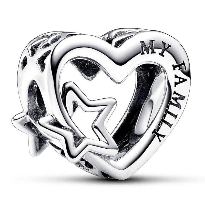 Pandora Charms Charm a cuore in filigrana Famiglia e stella 792829C00