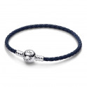 Pandora Moments blauw gevlochten leren armband met ronde sluiting 592790C01-S3