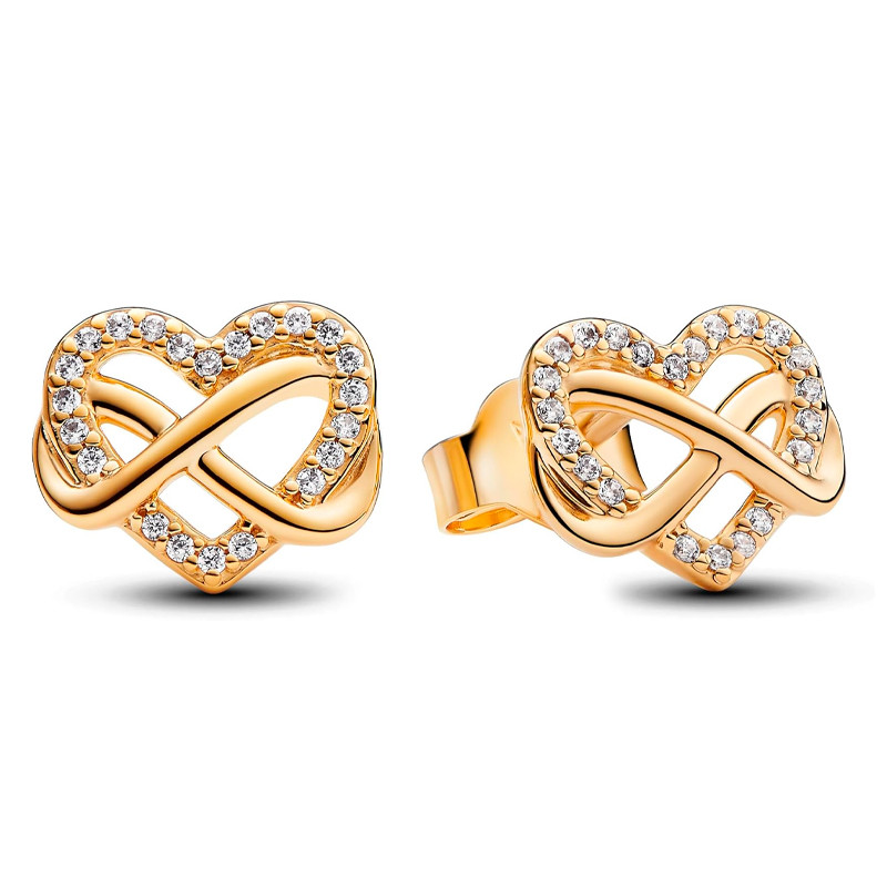 Pandora Gold Earrings Shiny Infinity Heart Stud Earrings 262667C01