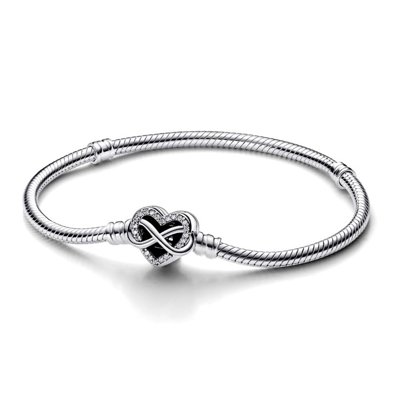 Pandora Silver Bracelets Moments Snake Chain Bracelet With Shiny Infinity Heart Clasp 592645C01
